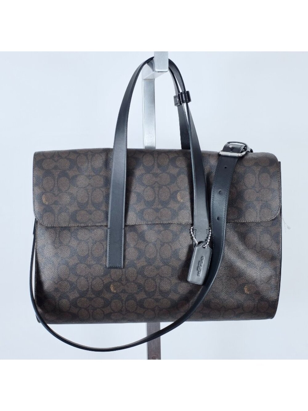 New Mens Coach Flatiron Portfolio Bag Briefcase Signature Canvas Monogram Brown